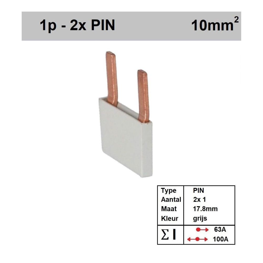 Kamrail pin 2x 1polig 1fase 17,8mm grijs SEP