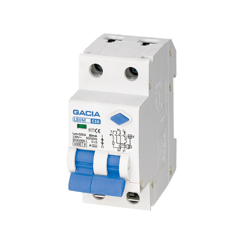 L80M-B16 Al.aut. 1p+n B16A 30mA 6kA Gacia