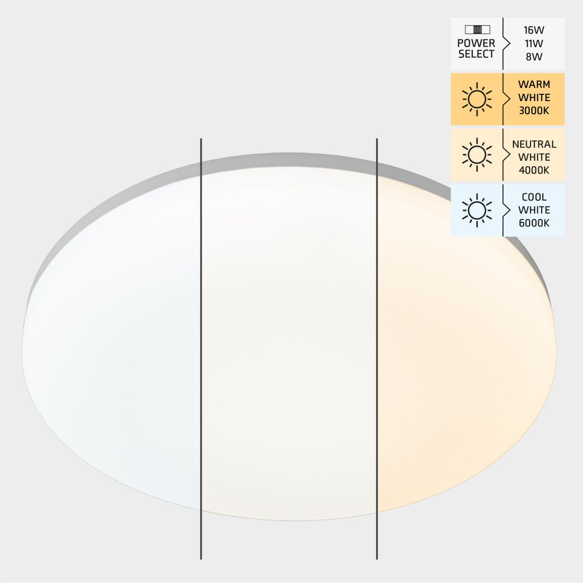 LED plafondlamp instelbare Wattage 8/11/16 en lichtkleur IP54