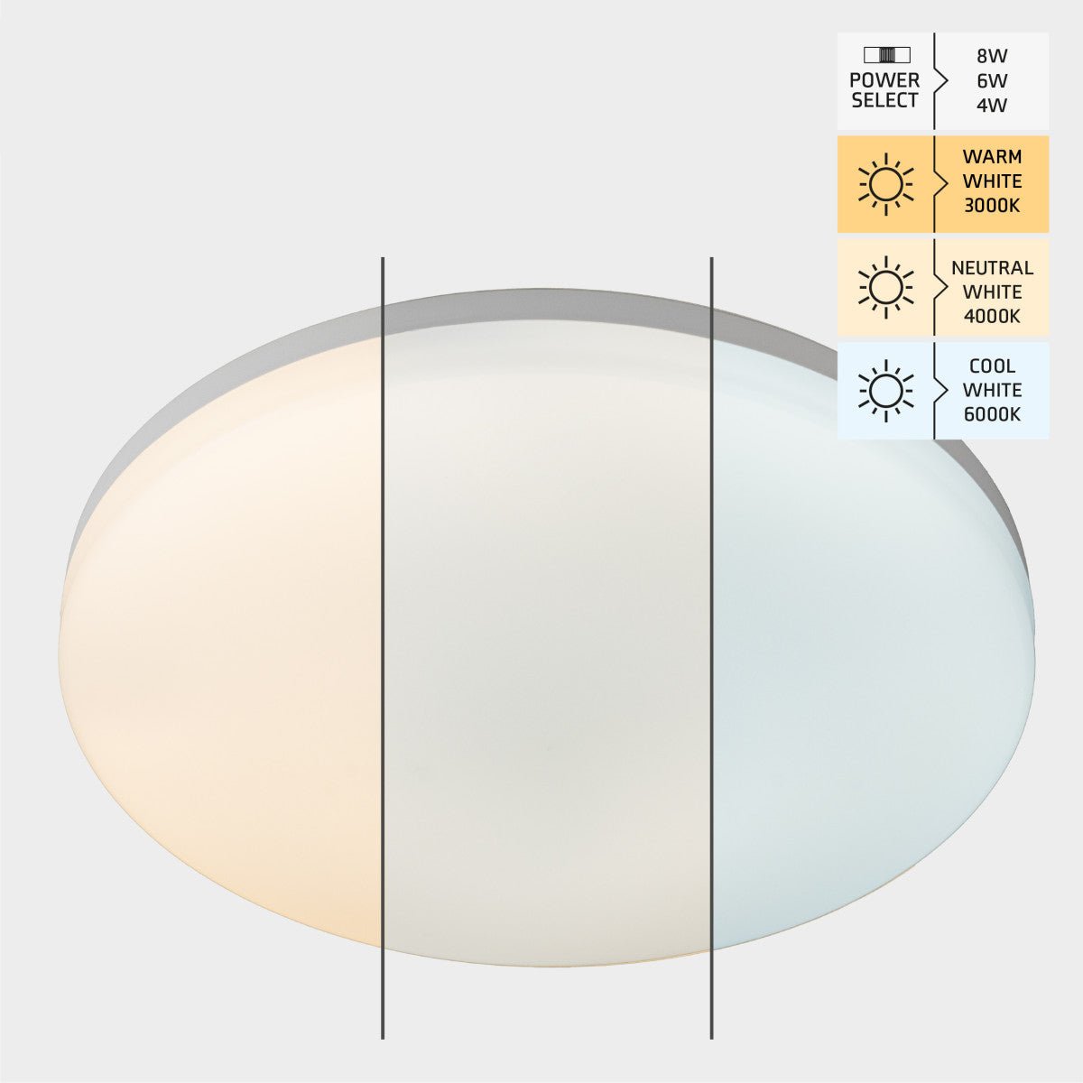 LED plafondlamp instelbare Wattage 4/6/8 en lichtkleur IP54