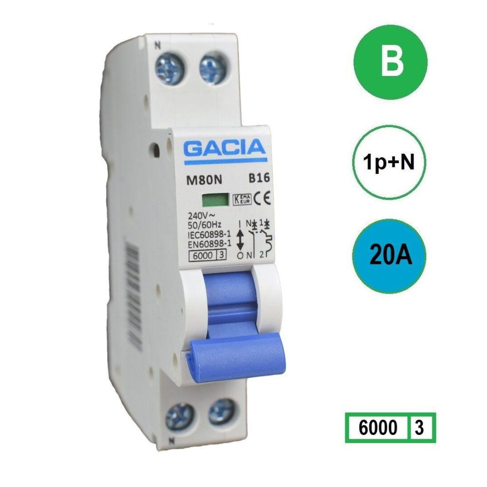 M80N-B20 inst 1p+n B20 6kA (18mm) Gacia