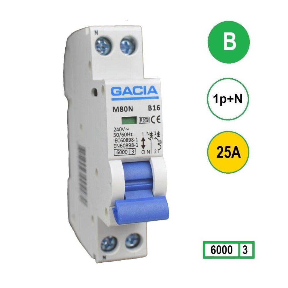 M80N-B25 inst 1p+n B25 6kA (18mm) Gacia
