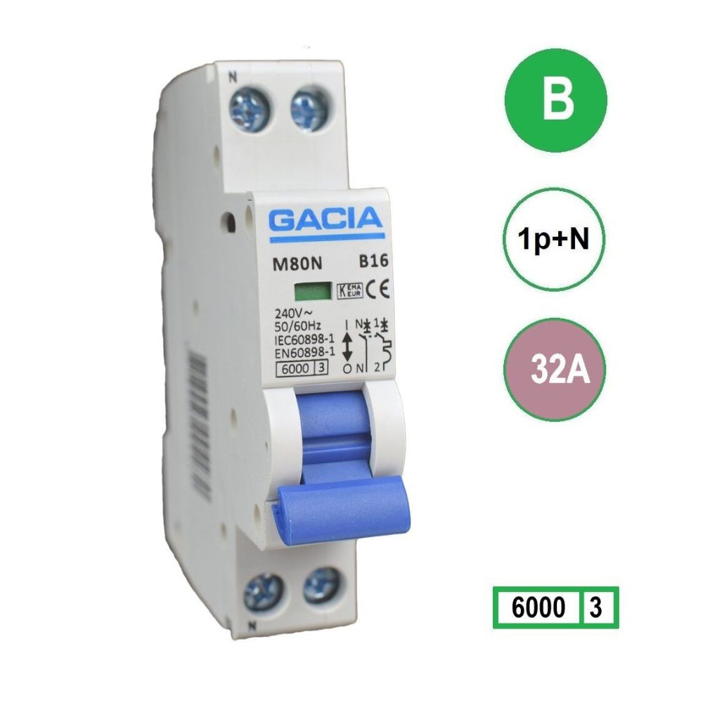 M80N-B32 inst 1p+n B32 6kA (18mm) Gacia
