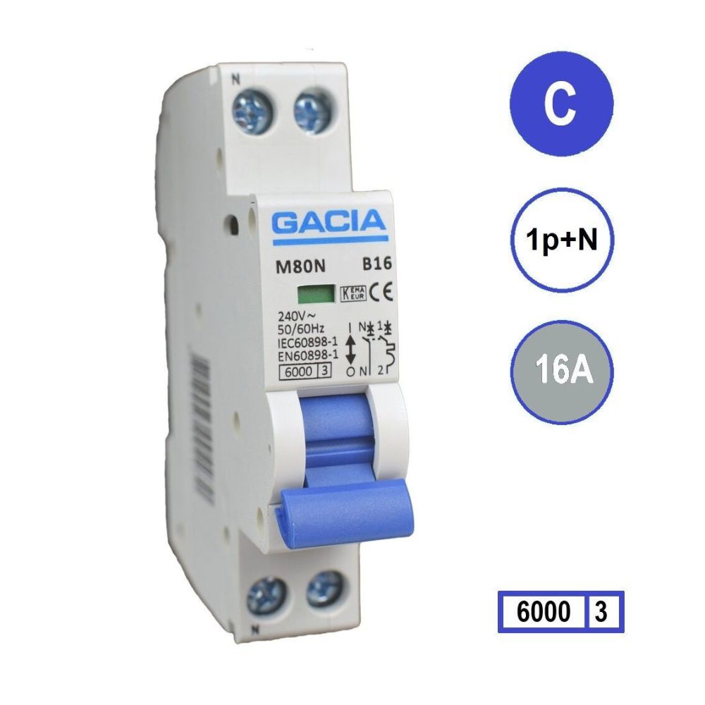 M80N-C16 inst 1p+n C16 6kA (18mm) Gacia