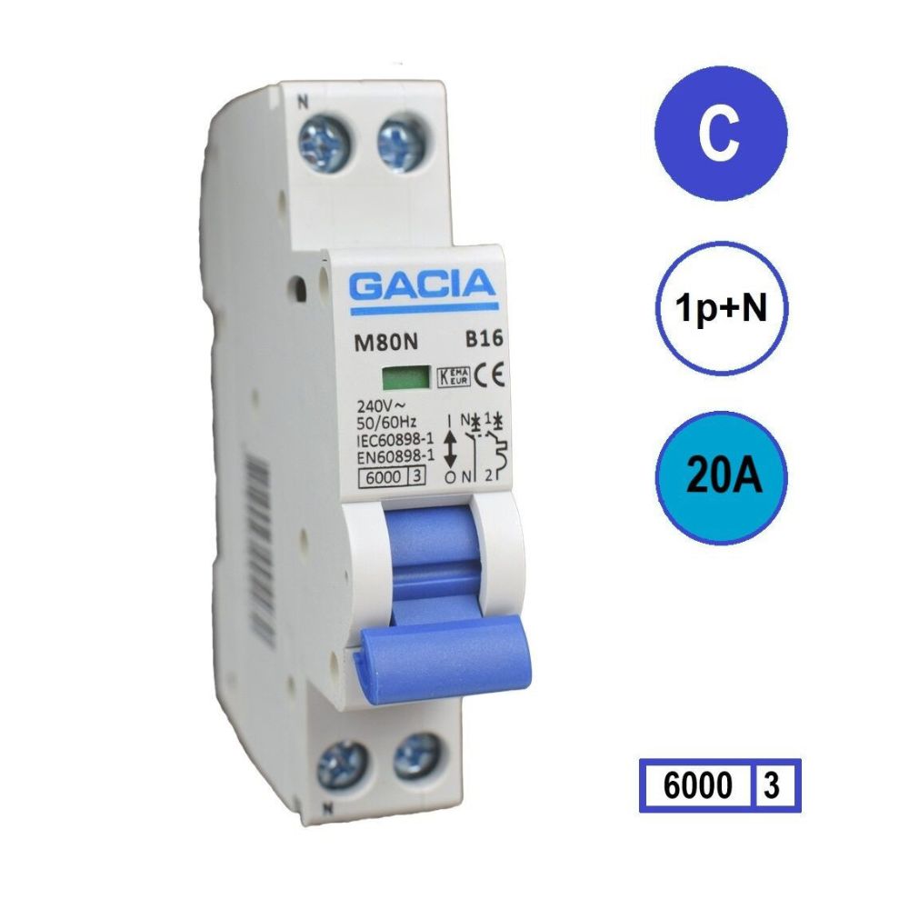M80N-C20 inst 1p+n C20 6kA (18mm) Gacia