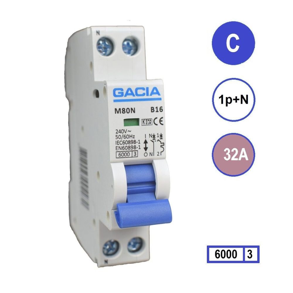 M80N-C32 inst 1p+n C32 6kA (18mm) Gacia