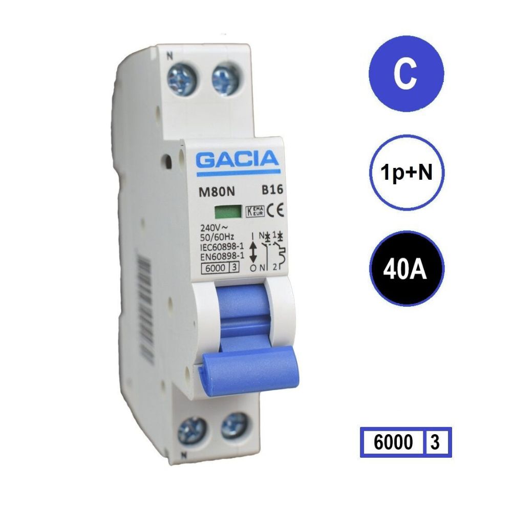 M80N-C40 inst 1p+n C40 6kA (18mm) Gacia