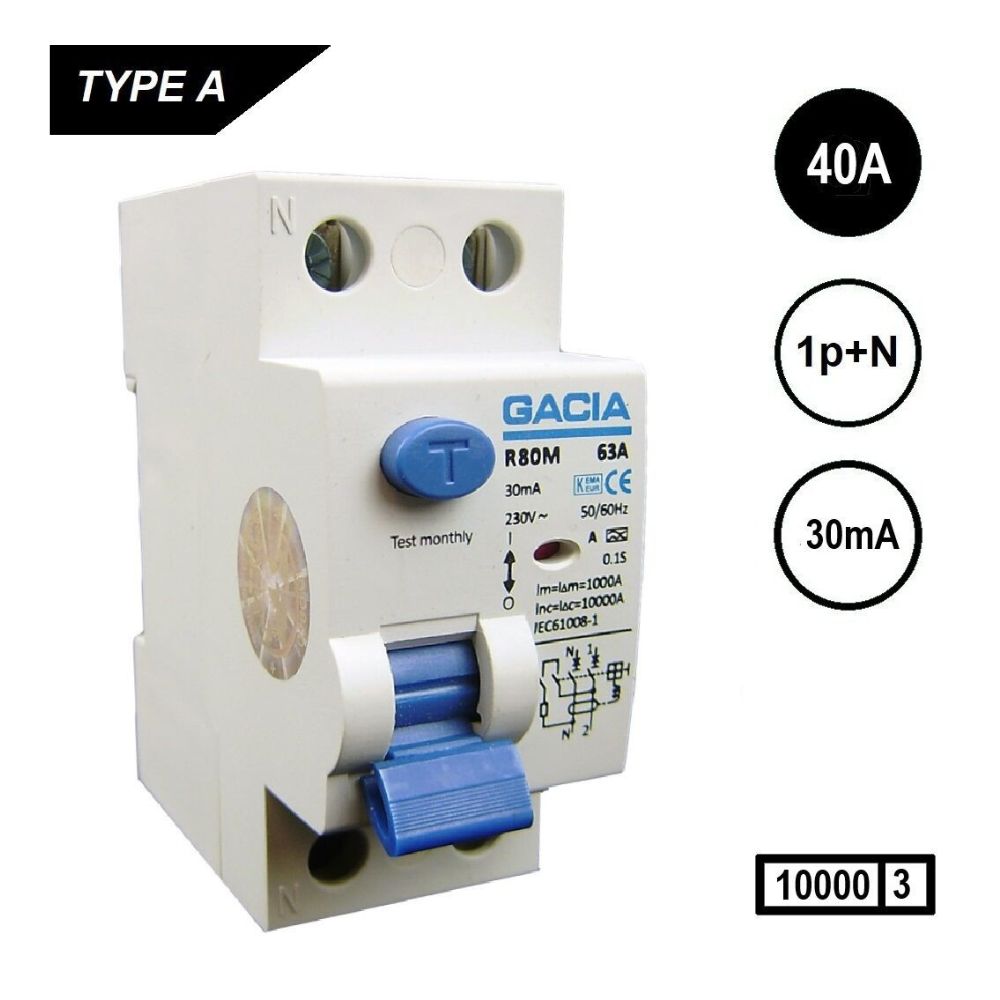 R80M-4020 Als 2p 40Amp 30mA 10kA Gacia