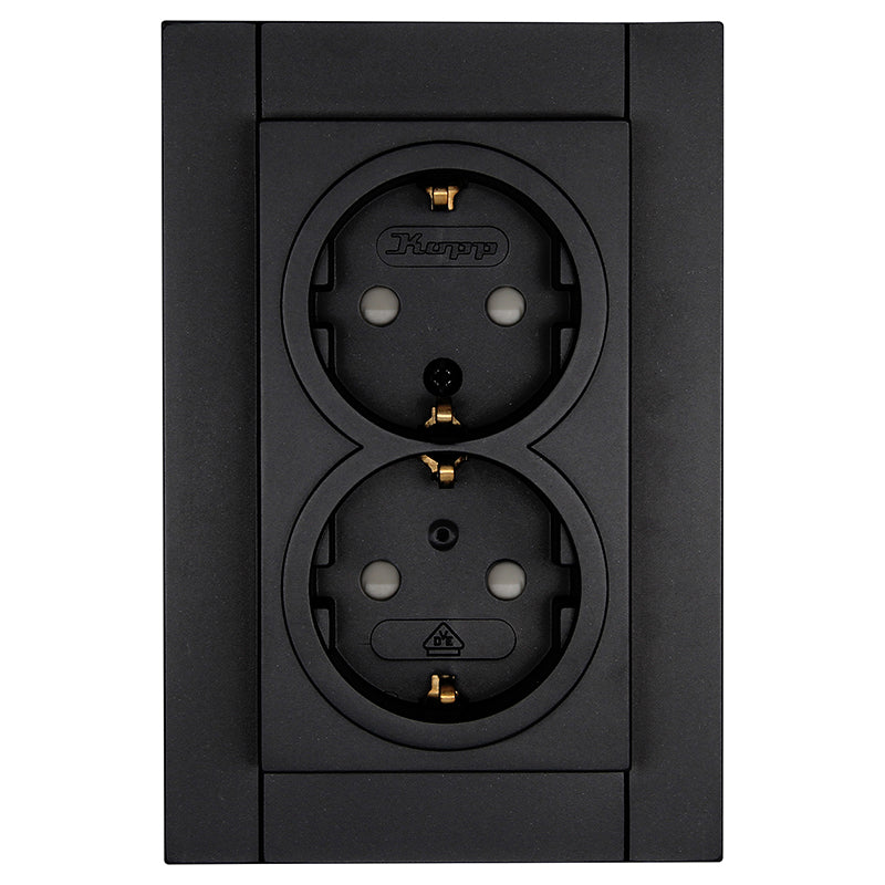 Kopp HK07 - Wandcontactdoos 2-voudig geaard met shutter mat-zwart 940250006