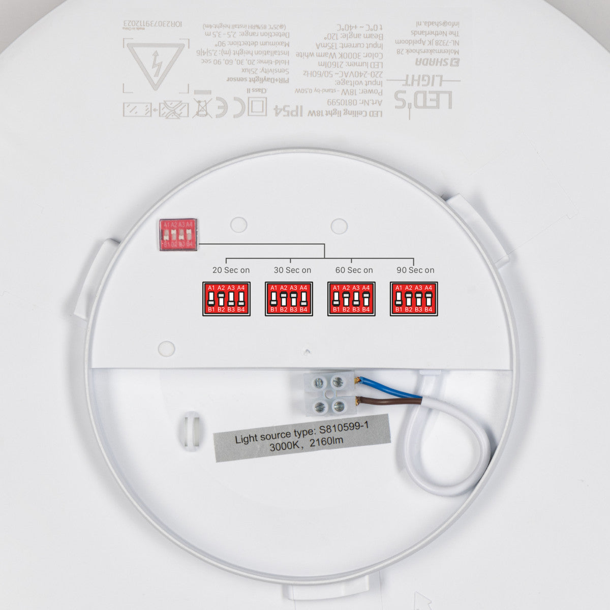 LED plafondlamp met bewegingssensor 3000K IP54 18W