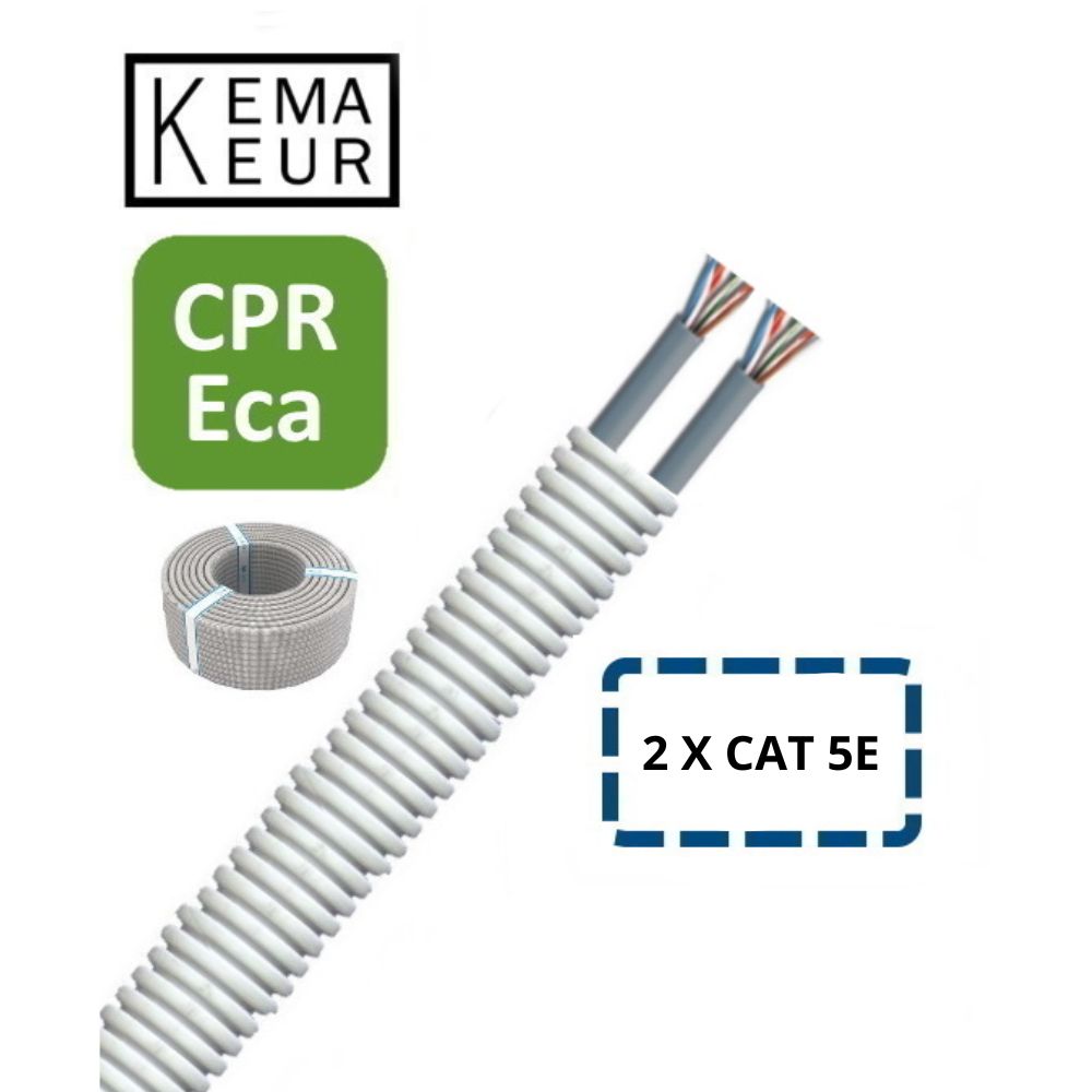 Voorbedrade buis 20mm 2 x UTP CAT 5E 4x2xAWG24/1 rol 100 meter