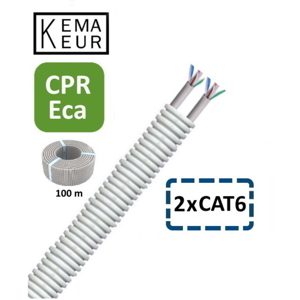 Voorbedrade buis 20 mm 2x UTP CAT 6 4x2xAWG23/1 rol 100 meter