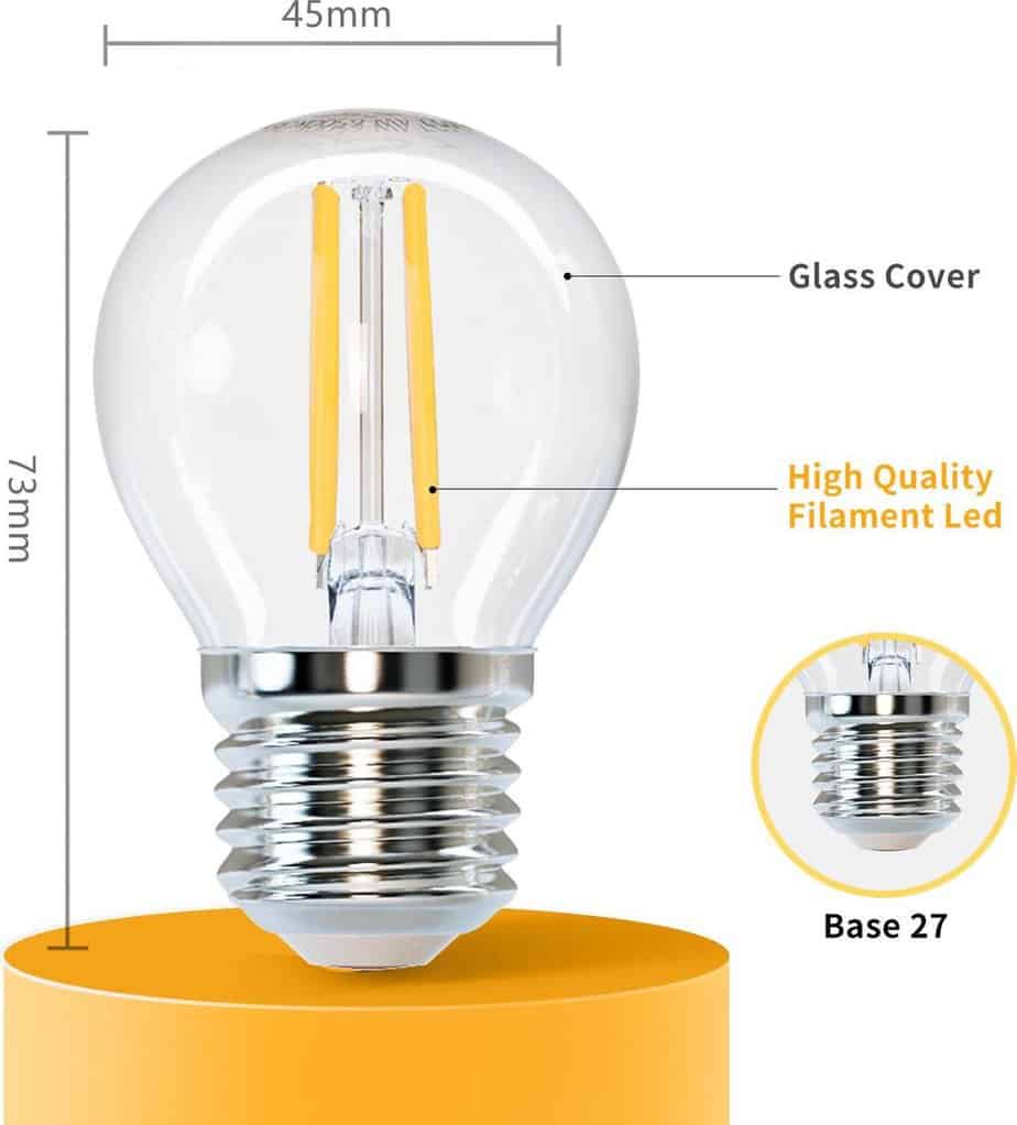 Aigostar LED Filament Lamp bol G45 E27 4W 470lm 2700K