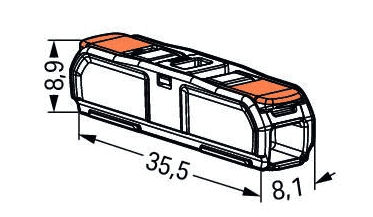 Doorvoerconnector Hevelklem 2-voudig Wago 60st tekening