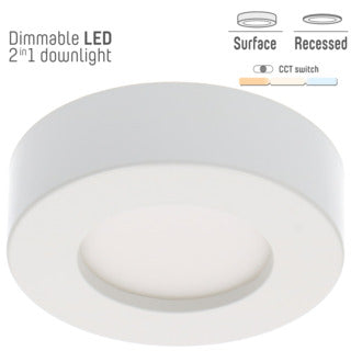 LED downlighter dimbaar CCT inbouw : opbouw 6W 500 lm inbouwmaat Ø100mm