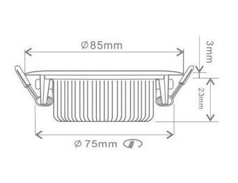 Led inbouwspot zwart vierkant IP54 dim to warm, inbouwmaat 75mm afmetingen