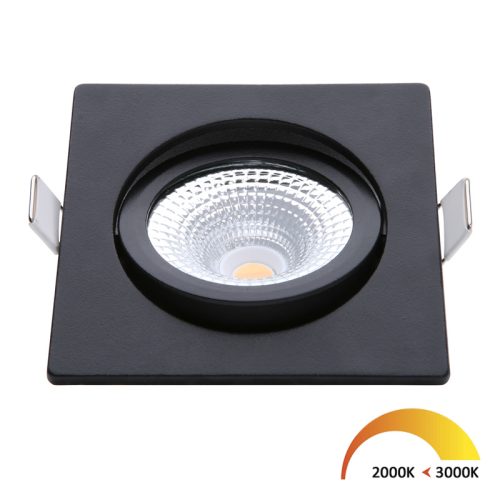 Led inbouwspot zwart vierkant IP54 dim to warm, inbouwmaat 75mm