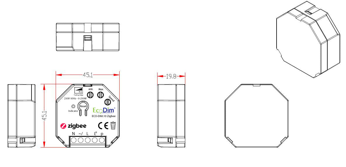 Universele Led dimmer module ECO-DIM.10 maten