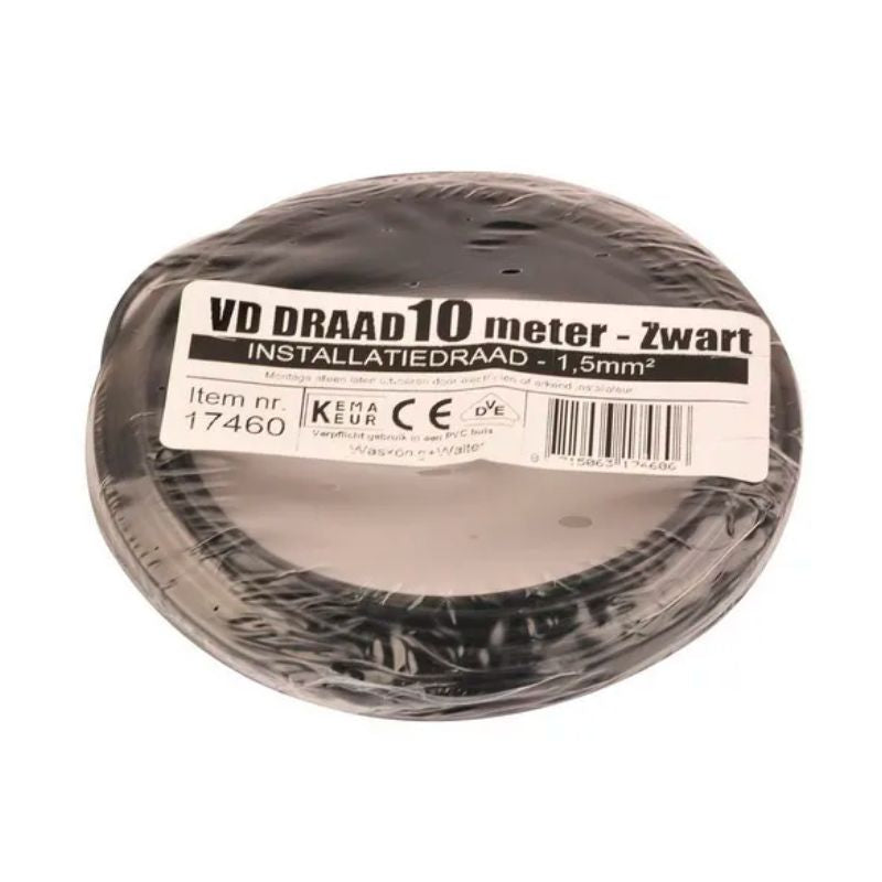 VD 1.5mm zwart Installatiedraad 10m