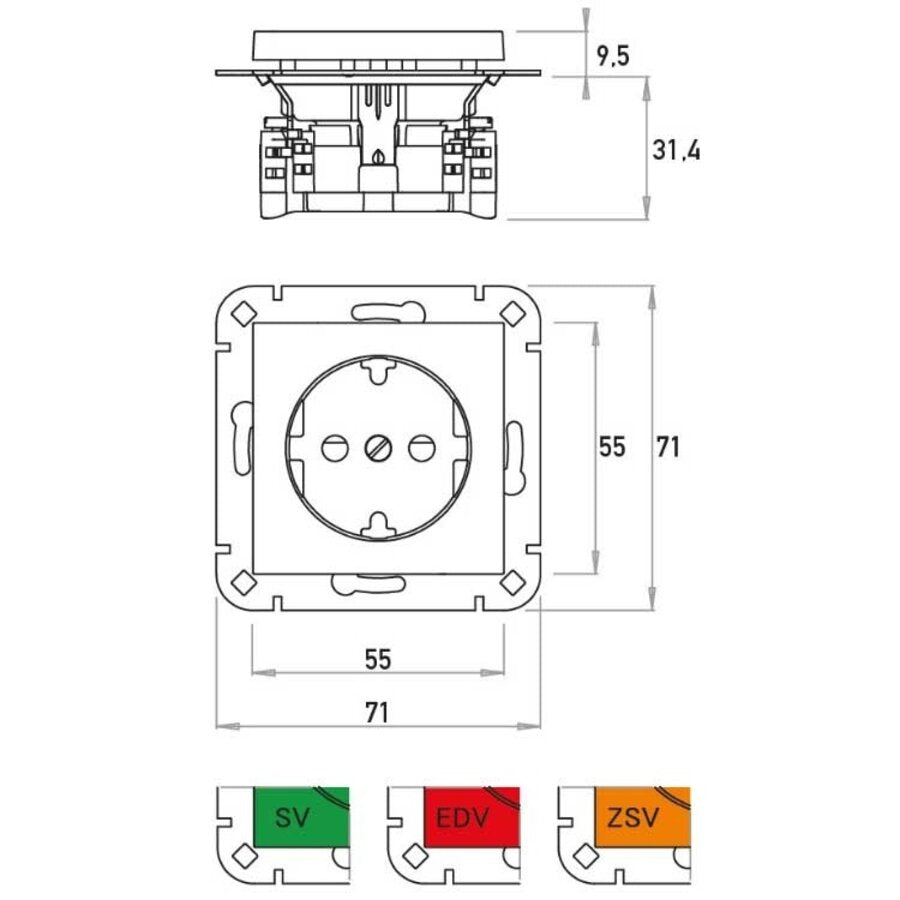 Kopp HK07 - wandcontactdoos 1-voudig geaard met shutter EDV rood 940012004