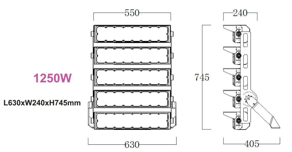 maten 1250W stadionverlichting